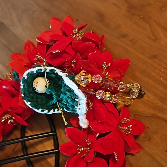 HAND CRAFTED crochet ornament holiday decor Handmade Upcycled materials green 7" - Picture 9 of 17